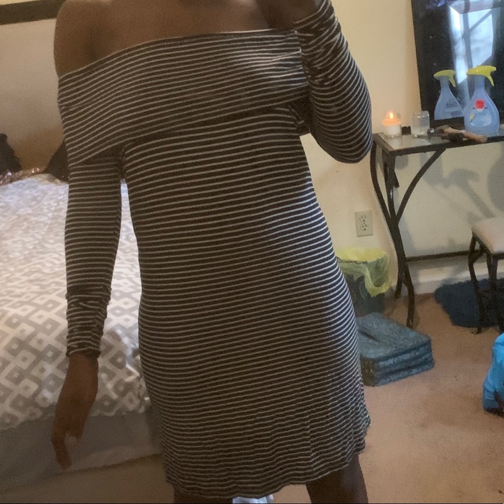 Striped loose fitting off the shoulder dress